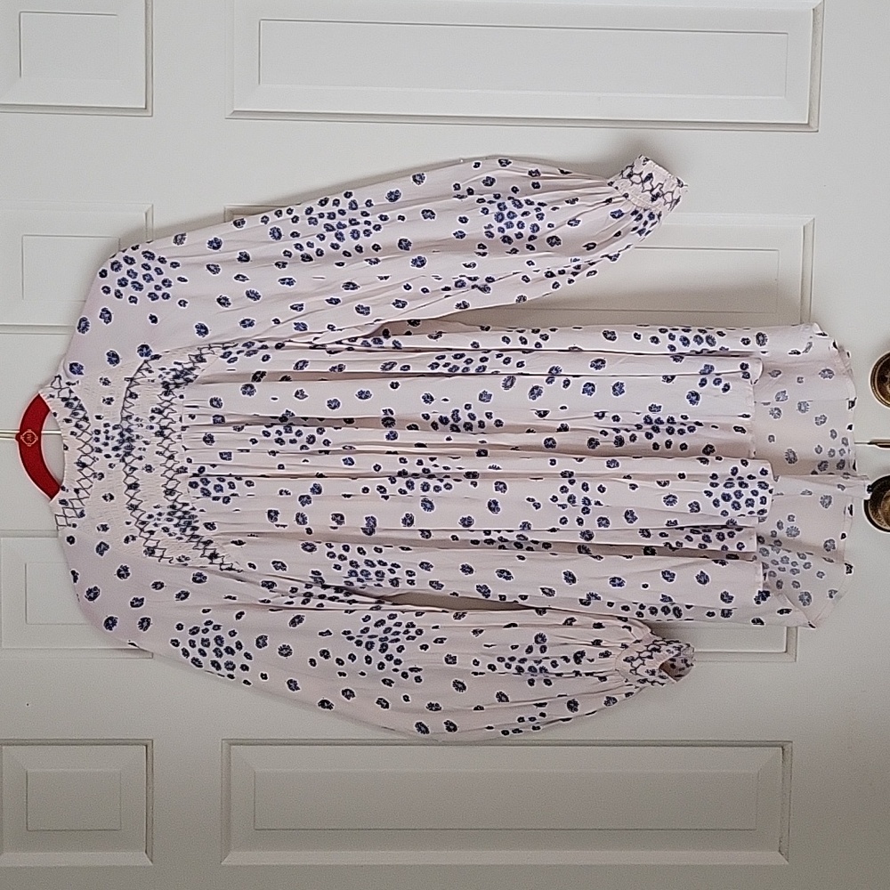 Free People womens long sleeve Embroidered tunic sz M Blue White